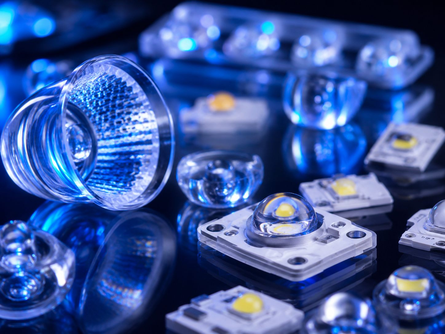 LED modules and lenses refracting azure light - BIS and BEE compliance for lighting products in India